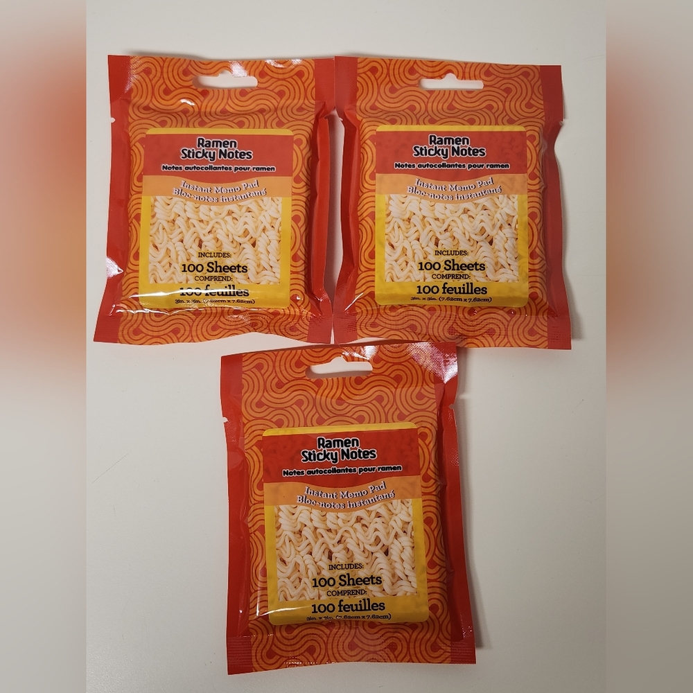 Bundle of 3 100 Sheets Ramen Noodle Sticky Notes Novelty Gag Gift Basket Fillers